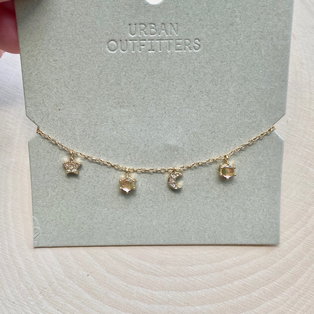 NWT Urban Outfitters Celestial Charm Bracelet Gold - Moon, Star, Glass Charms - Picture 4 of 15